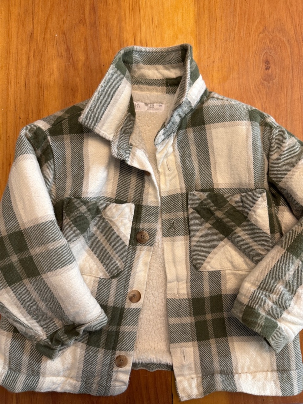 Kids Green & Cream Plaid Sherpa-Lined Jacket